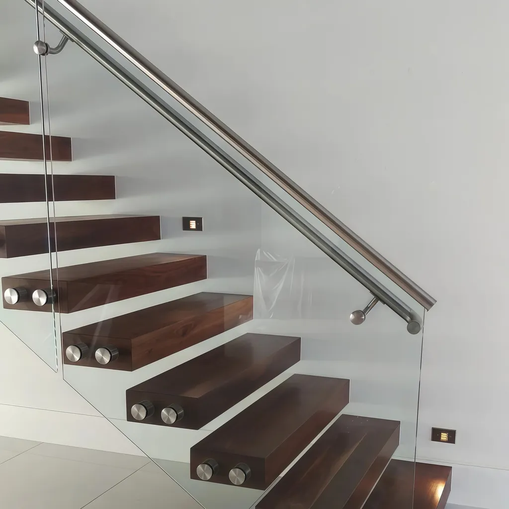 Busrom Customized Standoff Glass Railing System Floating Stairs with Glass Railing Wholesale Stair Parts