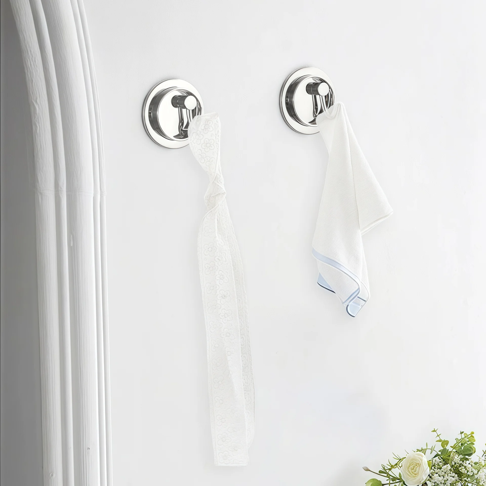 commercial glass fittings, hidden wall hooks, retaining clips